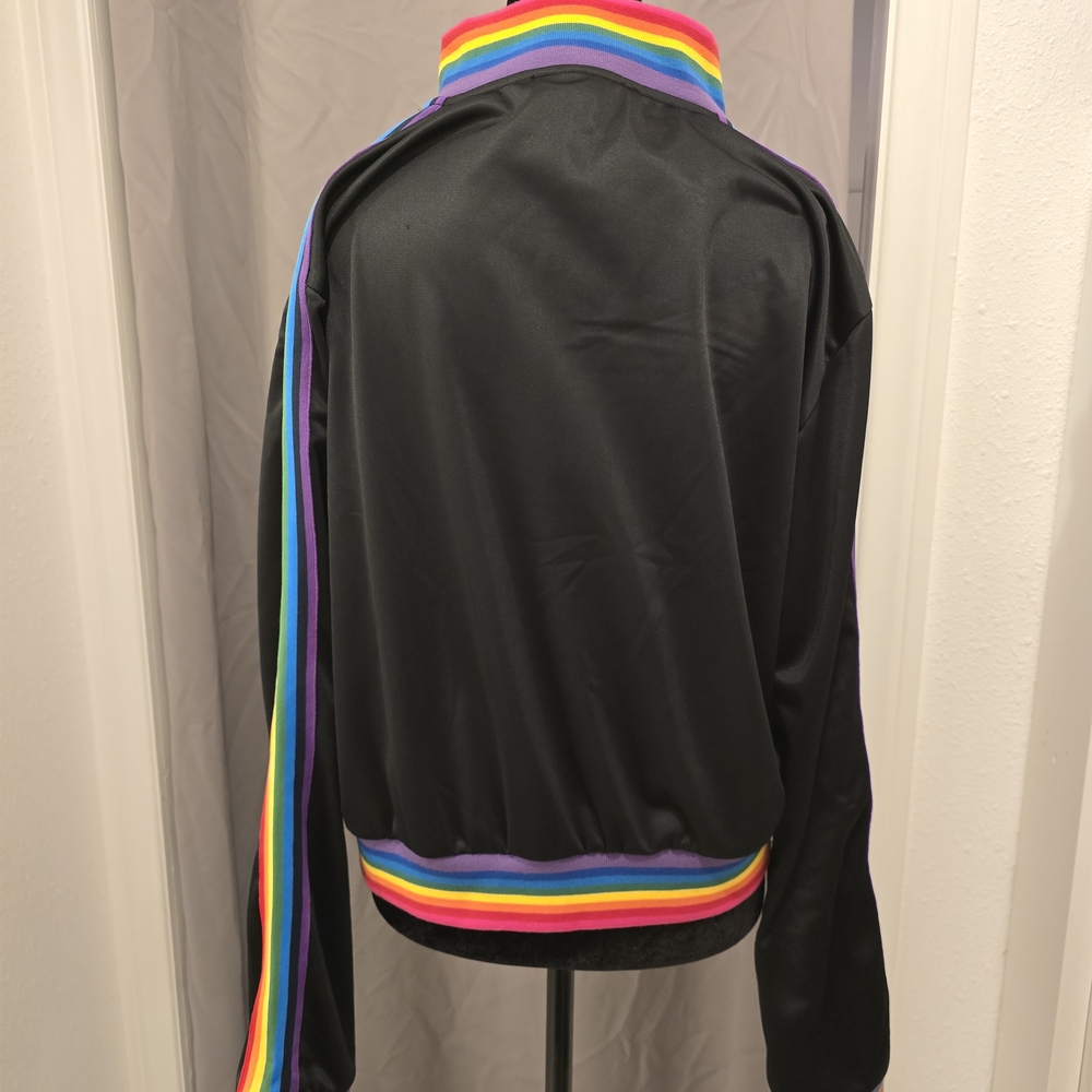 Rainbow Trim Black Bomber Jacket - Picture 4 of 11